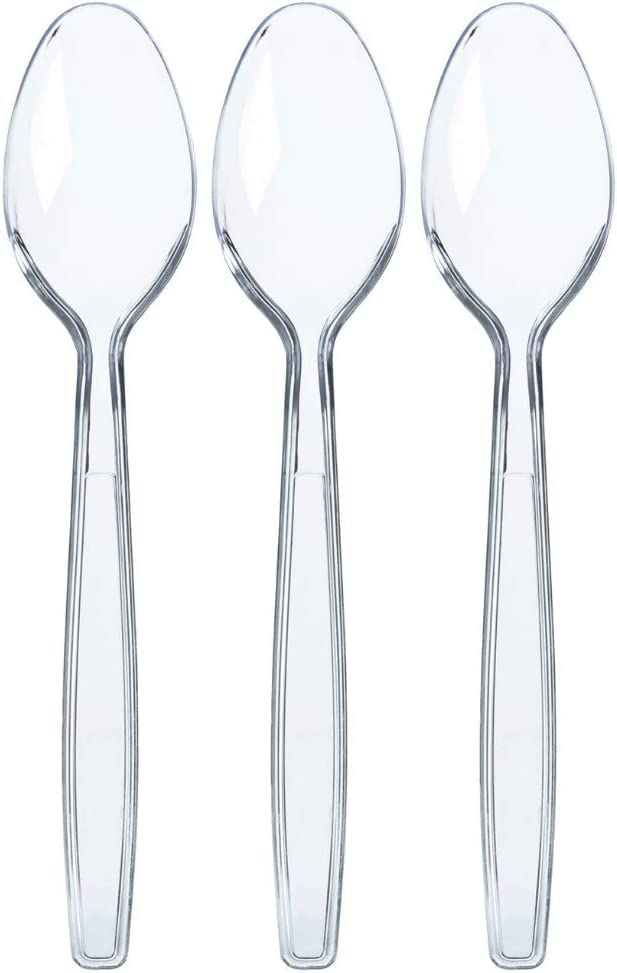 "Upscale Disposable Silverware Set Prestee 100 Clear HeavyDuty Spoons